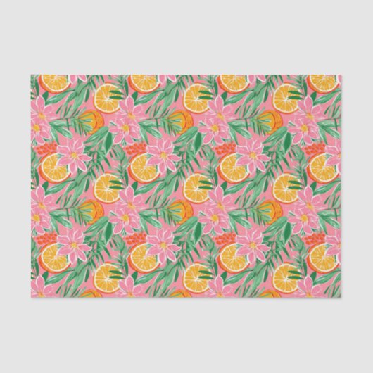 Preppy Palm Beach Tropische Sinaasappels Patroon Tissuepapier (Voorkant)