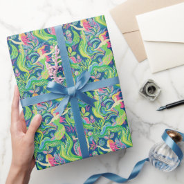 Preppy Palm Beach tropische zeemeerminnen patroon Cadeaupapier