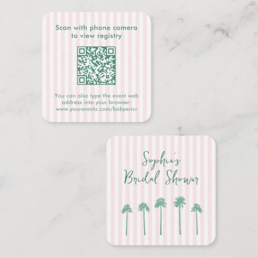 Preppy Palm Springs Bridal Shower QR Code RSVP Informatiekaartje (Voorkant / Achterkant)
