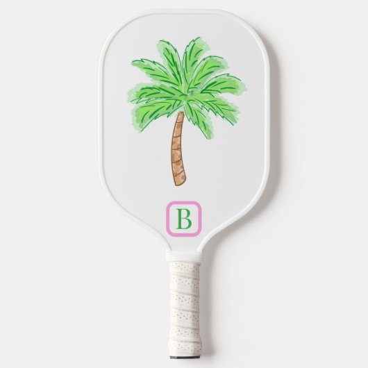 Preppy Palm Tree Monogram Carbon Fiber Pickleb Pickleball Paddle (Voorkant)