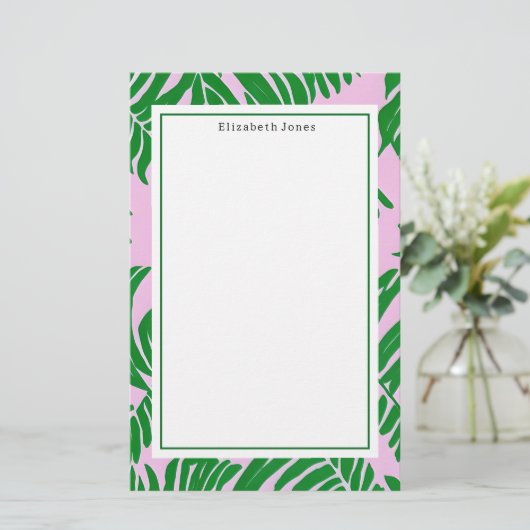 Preppy Palm Tree Roze + Groen Briefpapier (Staand voorkant)