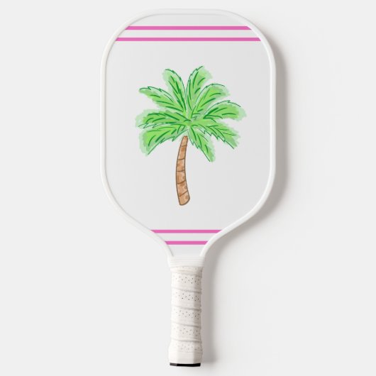 Preppy Palm Tree Roze Strepen Pickleball Paddle (Achterkant)