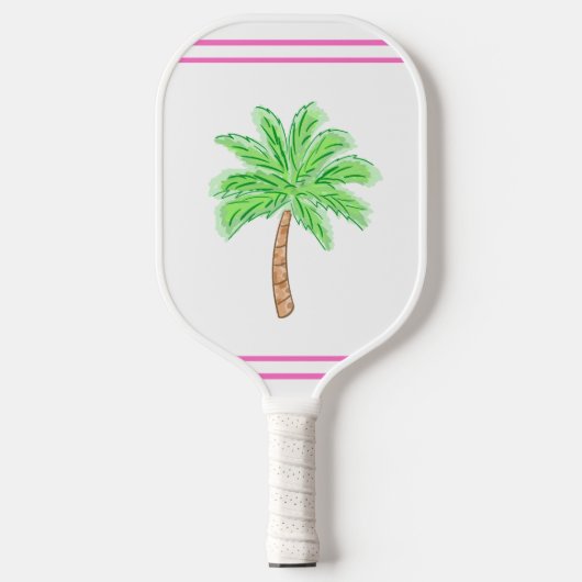 Preppy Palm Tree Roze Strepen Pickleball Paddle (Voorkant)