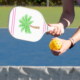 Preppy Palm Tree Roze Strepen Pickleball Paddle