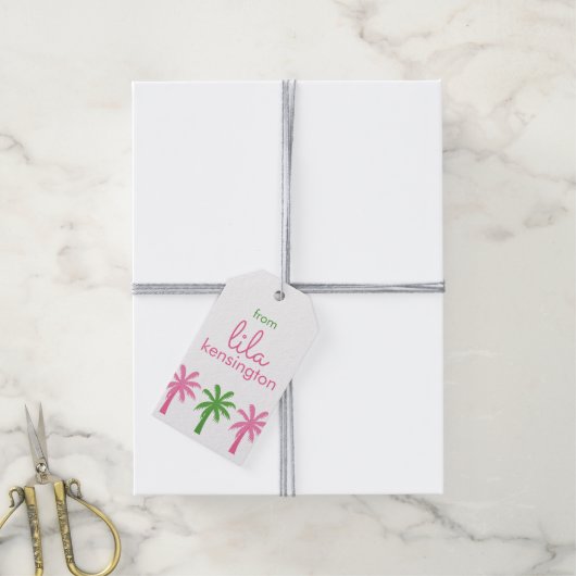 Preppy Palm Trees Personalized Gift Labels Cadeaulabel (Met Touw)