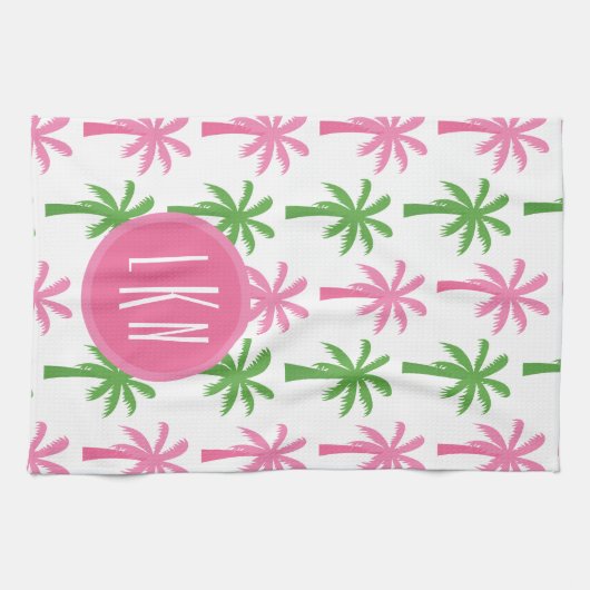 Preppy palmbomen monogram keukenhanddoek (Horizontaal)