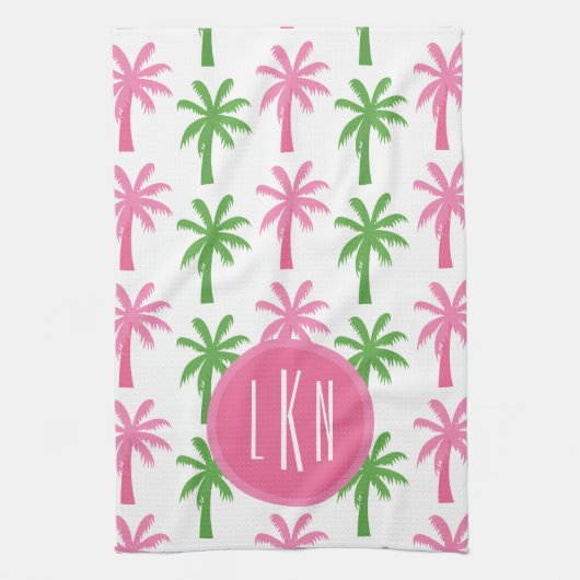 Preppy palmbomen monogram keukenhanddoek (Verticaal)