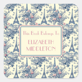 Preppy Parijse Toile Eiffeltoren boekenplaat Vierkante Sticker
