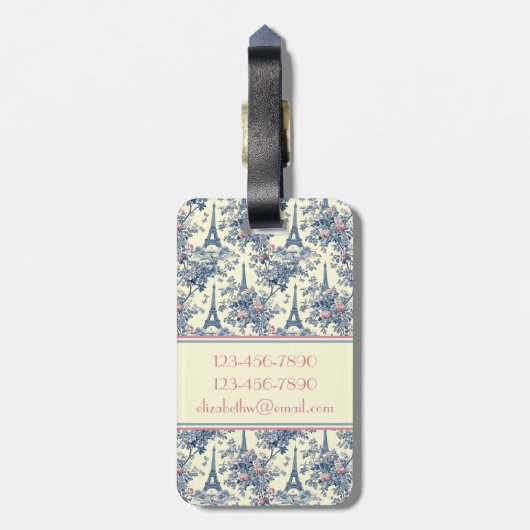 Preppy Parijse toiletmonogram Bagagelabel (Achterkant verticaal)