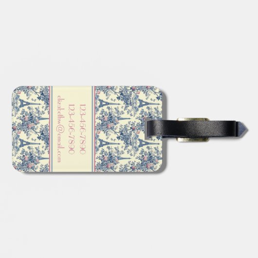 Preppy Parijse toiletmonogram Bagagelabel (Achterkant horizontaal)