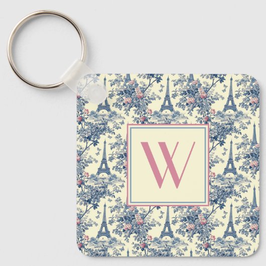Preppy Parijse toiletmonogram Sleutelhanger (Voorkant)