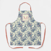 Preppy Paris Toile Roze en Blauw Monogram Schort (Voorkant)