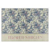Preppy Paris Toile Roze en Blauw Monogram Snijplank (Voorkant)