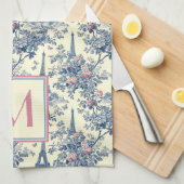 Preppy Paris Toile Roze en Blauw Monogram Theedoek (Quarter Fold)