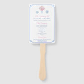Preppy pastel blauw en roze chinoiserie bruiloft handwaaier (Voorkant)