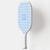 Preppy Pastel Blauw Gingham Monogram Gesticht Pickleball Paddle (Links)