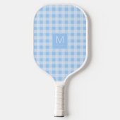 Preppy Pastel Blauw Gingham Monogram Gesticht Pickleball Paddle (Achterkant)