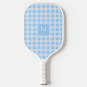 Preppy Pastel Blauw Gingham Monogram Gesticht Pickleball Paddle (Voorkant)