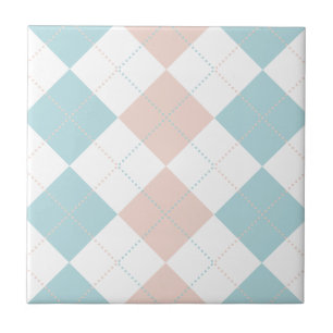 Preppy Pastel Blue en Pink Checker Patronen Tegeltje
