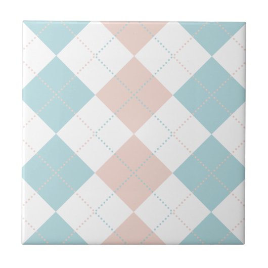Preppy Pastel Blue en Pink Checker Patronen Tegeltje (Voorkant)