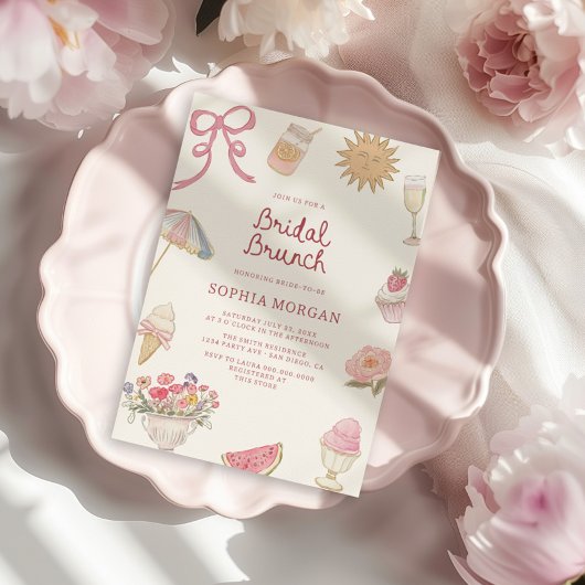 Preppy Pastel Bruids Brunch Kaart