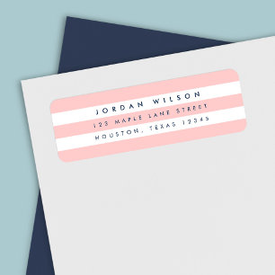 Preppy Pastel Coral Pink and White Stripes Address Etiket
