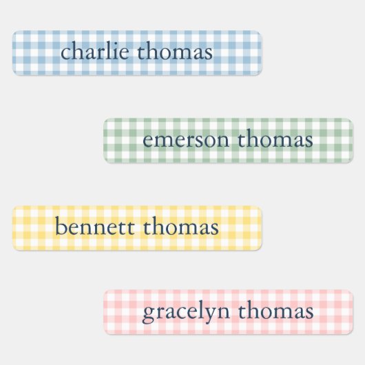 Preppy Pastel Gingham Kindernaam Labels (Groep)