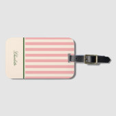 Preppy Pastel Roze Gestreepte Bagagelabel (Voorkant (horizontaal))
