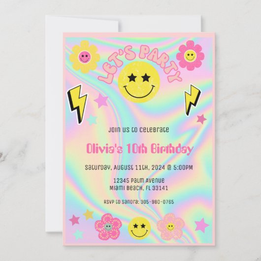 Preppy Pastel Roze Y2K Happy Face Party Verjaardag Kaart (Voorkant)