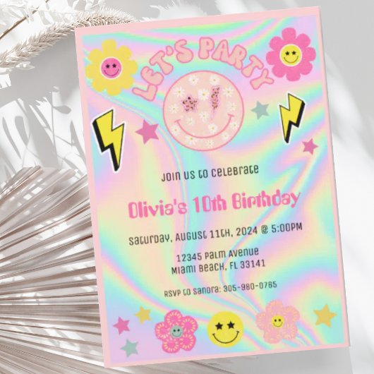 Preppy Pastel Roze Y2K Happy Face Party Verjaardag Kaart
