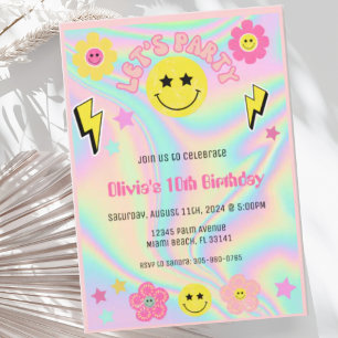Preppy Pastel Roze Y2K Happy Face Party Verjaardag Kaart
