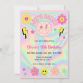 Preppy Pastel Roze Y2K Happy Face Party Verjaardag Kaart (Voorkant)