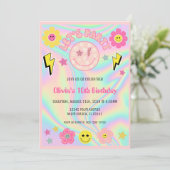 Preppy Pastel Roze Y2K Happy Face Party Verjaardag Kaart (Staand voorkant)