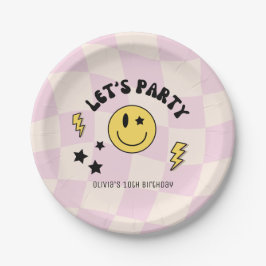 Preppy Pastel Roze Y2K Retro Verjaardag Papieren B Bordje
