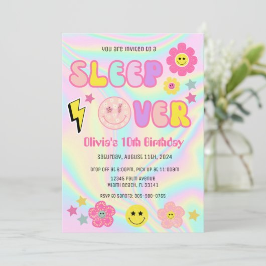 Preppy Pastel Roze Y2K Slaap Over Party Verjaardag Kaart (Staand voorkant)