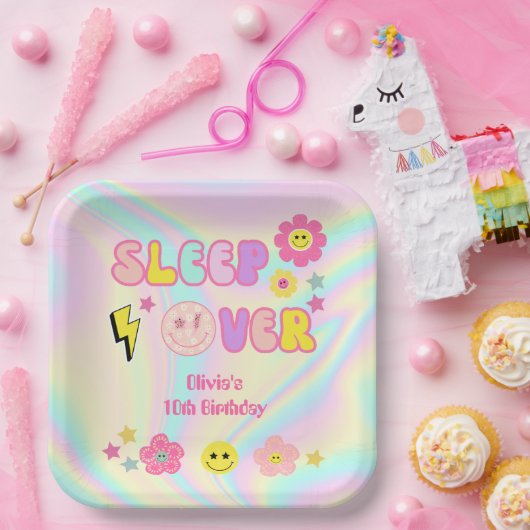Preppy Pastel Roze Y2K Slaap Over Verjaardag Papieren Bordje (Feest)