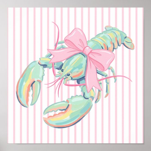 Preppy Pastel Watercolor Kreeft Poster (Voorkant)