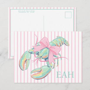 Preppy Pastel Waterverf Kreeft Monogram Briefkaart