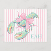 Preppy Pastel Waterverf Kreeft Monogram Briefkaart (Voorkant)