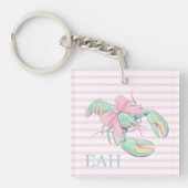 Preppy Pastel Waterverf Kreeft Monogram Sleutelhanger (Voorkant)