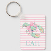 Preppy Pastel Waterverf Kreeft Monogram Sleutelhanger (Voorkant)
