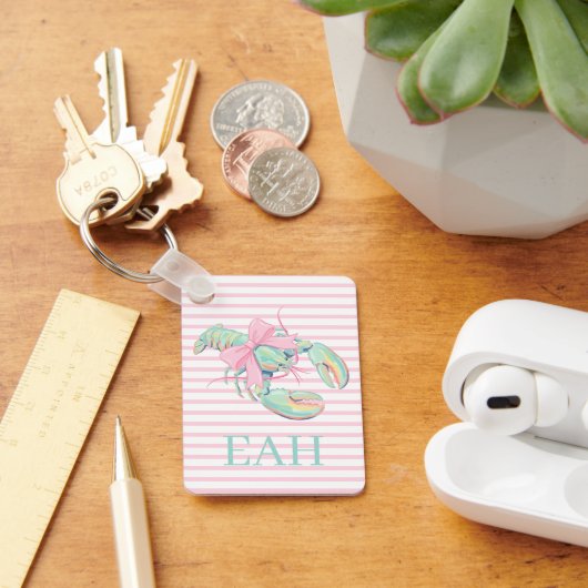 Preppy Pastel Waterverf Kreeft Monogram Sleutelhanger (Bureau)
