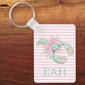 Preppy Pastel Waterverf Kreeft Monogram Sleutelhanger (Voorkant)