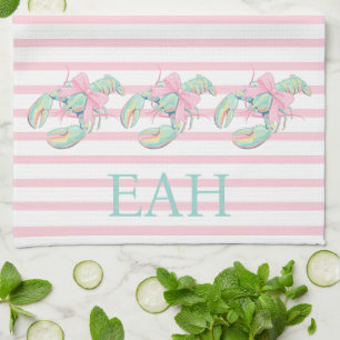 Preppy Pastel Waterverf Kreeft Monogram Theedoek