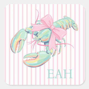 Preppy Pastel Waterverf Kreeft Monogram Vierkante Sticker