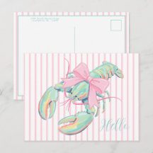 Preppy Pastel Waterverf Kreeft op Strepen