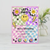 Preppy Pastel Y2K Retro Happy Face Party Verjaarda Kaart (Staand voorkant)