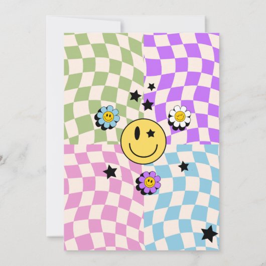 Preppy Pastel Y2K Retro Happy Face Party Verjaarda Kaart (Achterkant)