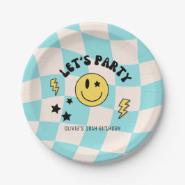 Preppy Pastelblauwe Y2K Retro Verjaardag Papieren  Bordje