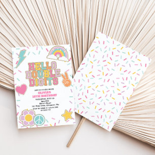 Preppy Patch Hallo Dubbele Cijfers 10e Verjaardag Kaart